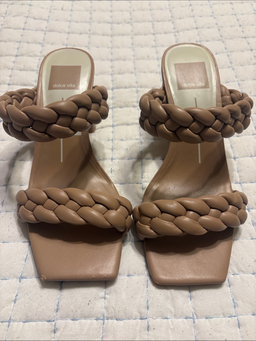 Dolce Vita Braided Double-Strap Slide Mules — Taupe